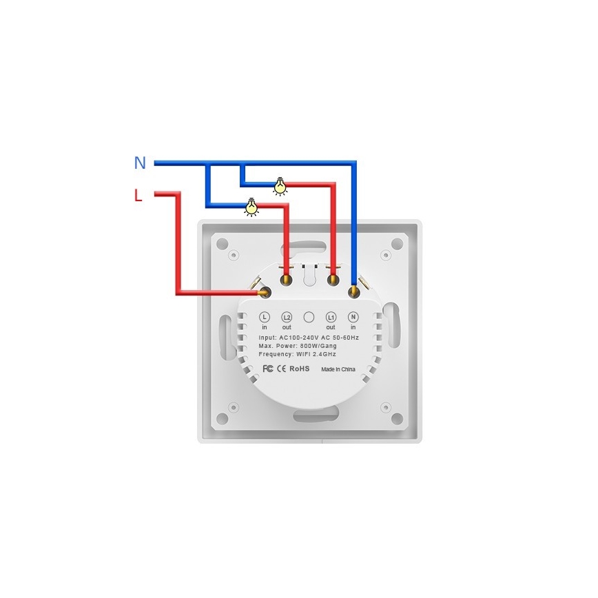 Immax NEO 07539L - Interruptor inteligente de 2 botões 230V Wi‑Fi Tuya