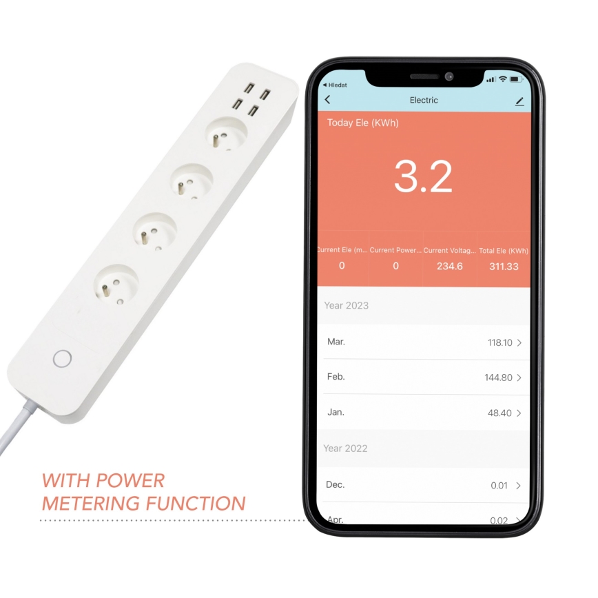 Immax NEO 07707L - Cabo de extensão NEO LITE Smart 4AC + 4USB Wi-Fi Tuya 1,5m