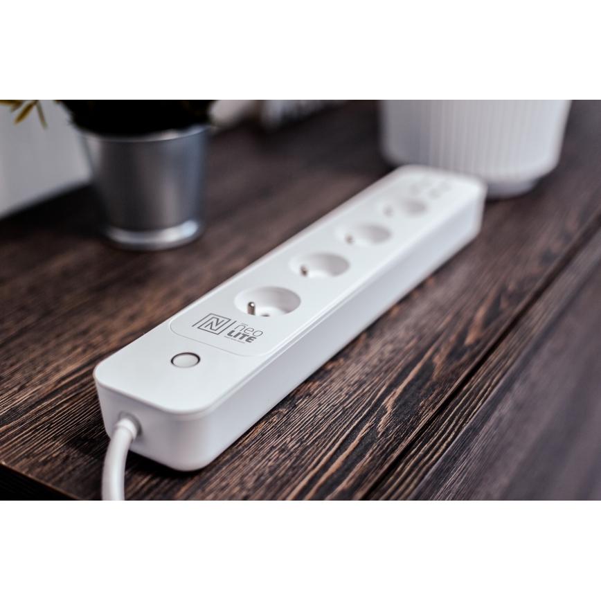 Immax NEO 07707L - Cabo de extensão NEO LITE Smart 4AC + 4USB Wi-Fi Tuya 1,5m