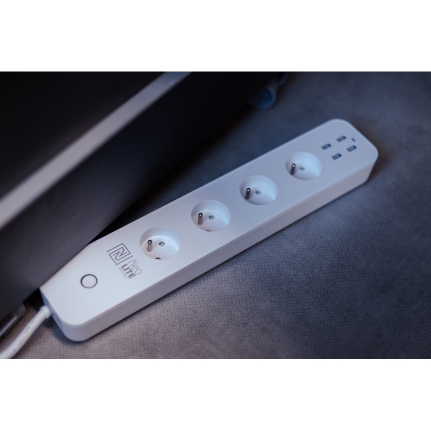 Immax NEO 07707L - Cabo de extensão NEO LITE Smart 4AC + 4USB Wi-Fi Tuya 1,5m