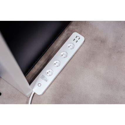 Immax NEO 07707L - Cabo de extensão NEO LITE Smart 4AC + 4USB Wi-Fi Tuya 1,5m
