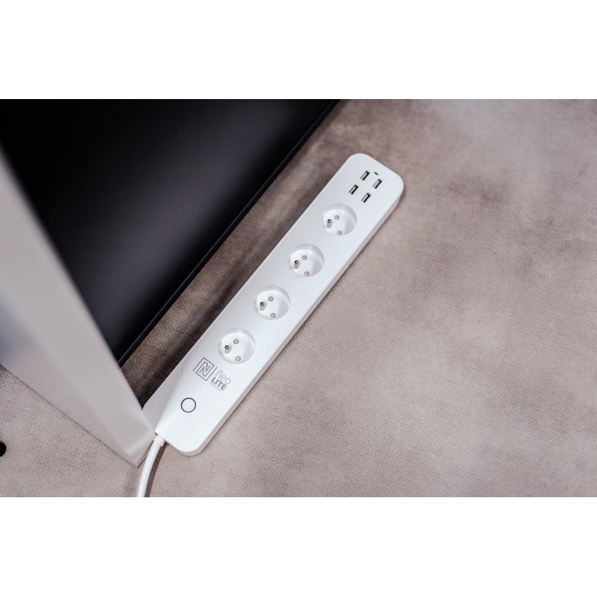 Immax NEO 07707L - Cabo de extensão NEO LITE Smart 4AC + 4USB Wi-Fi Tuya 1,5m