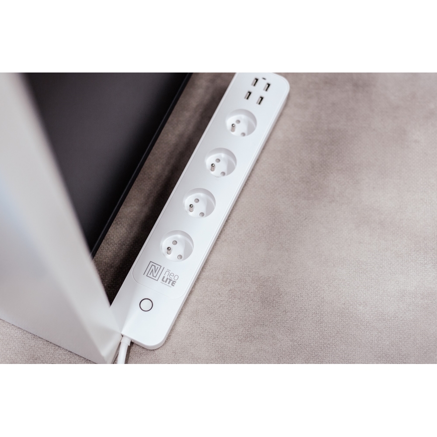 Immax NEO 07707L - Cabo de extensão NEO LITE Smart 4AC + 4USB Wi-Fi Tuya 1,5m