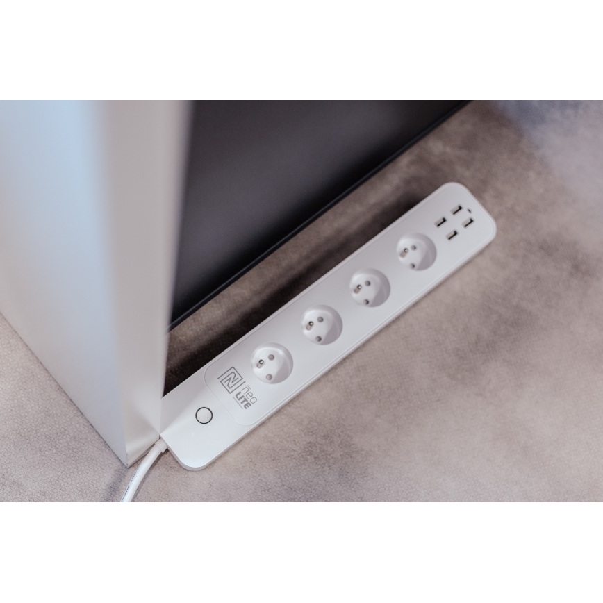 Immax NEO 07707L - Cabo de extensão NEO LITE Smart 4AC + 4USB Wi-Fi Tuya 1,5m