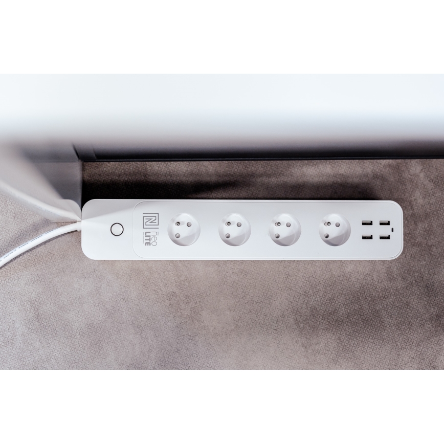 Immax NEO 07707L - Cabo de extensão NEO LITE Smart 4AC + 4USB Wi-Fi Tuya 1,5m