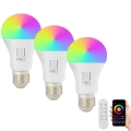 Immax NEO 07712CDO - CONJUNTO 3x LED RGB+CCT Lâmpada com regulação E27/9W/230V Wi-Fi Tuya + controlo remoto