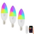 Immax NEO 07716CDO - CONJUNTO 3x LED RGB+CCT Lâmpada com regulação E14/6W/230V Wi-Fi Tuya + controlo remoto