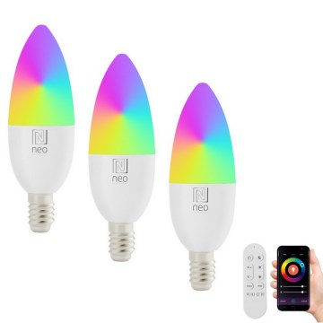 Immax NEO 07716CDO - CONJUNTO 3x LED RGB+CCT Lâmpada com regulação E14/6W/230V Wi-Fi Tuya + controlo remoto