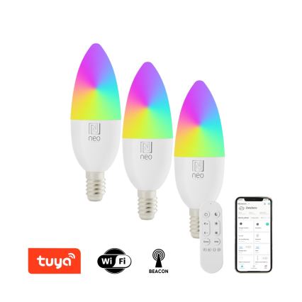Immax NEO 07716CDO - CONJUNTO 3x LED RGB+CCT Lâmpada com regulação E14/6W/230V Wi-Fi Tuya + controlo remoto