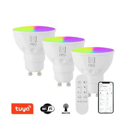 Immax NEO 07724CDO - CONJUNTO 3x LED RGB+ Lâmpada CCT com regulação GU10/6W/230V 2700-6500K Wi-Fi Tuya + comando