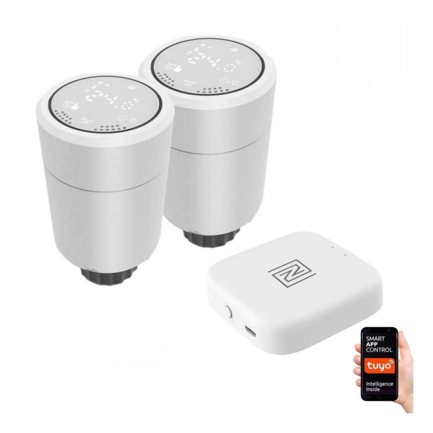 Immax NEO 07732B - CONJUNTO 2x Cabeça termostática + BRIDGE PRO v2 2xAA/3V Tuya