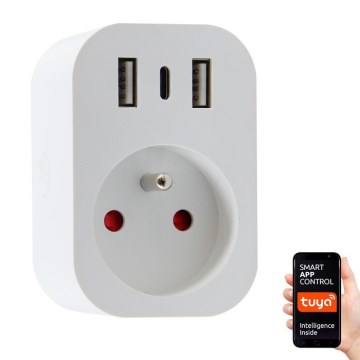 Immax NEO 07772L - Tomada inteligente splitter 16A/230V + 2xUSB+1xUSB C Wi-Fi Tuya