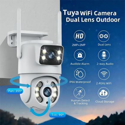 Immax NEO 07783L - Câmara exterior inteligente com sensor DOUBLE 355° P/T 2x2MP IP65 Wi-Fi Tuya