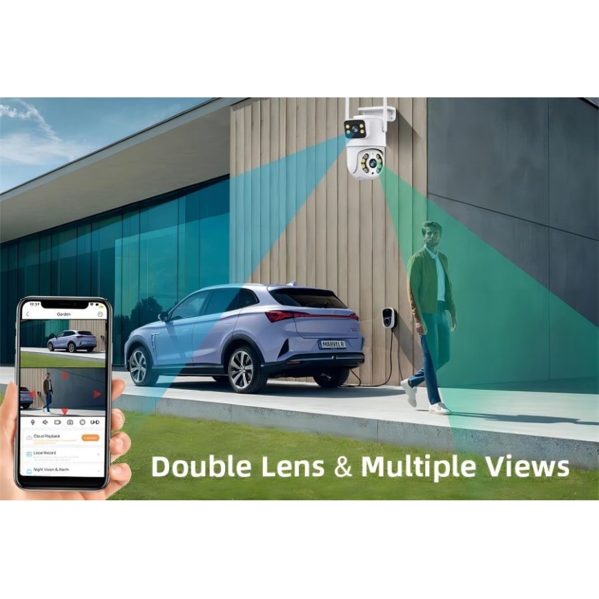 Immax NEO 07783L - Câmara exterior inteligente com sensor DOUBLE 355° P/T 2x2MP IP65 Wi-Fi Tuya