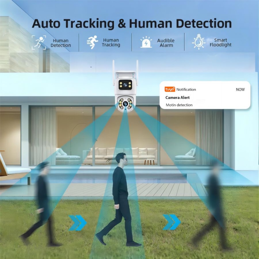 Immax NEO 07783L - Câmara exterior inteligente com sensor DOUBLE 355° P/T 2x2MP IP65 Wi-Fi Tuya