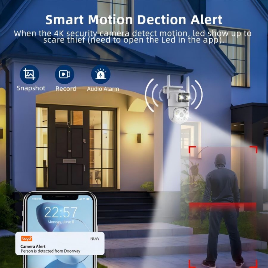 Immax NEO 07783L - Câmara exterior inteligente com sensor DOUBLE 355° P/T 2x2MP IP65 Wi-Fi Tuya
