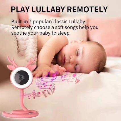 Immax NEO 07798L - Monitor de bebé inteligente recarregável 5V Wi-Fi Tuya rosa