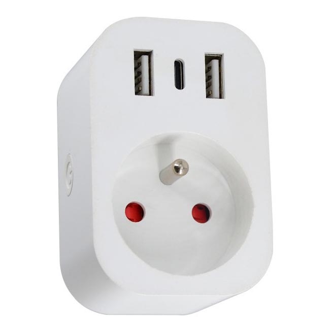 Immax NEO 07799L - Separador de tomadas inteligente 16A/230V + 2xUSB+1xUSB C Wi-Fi Tuya