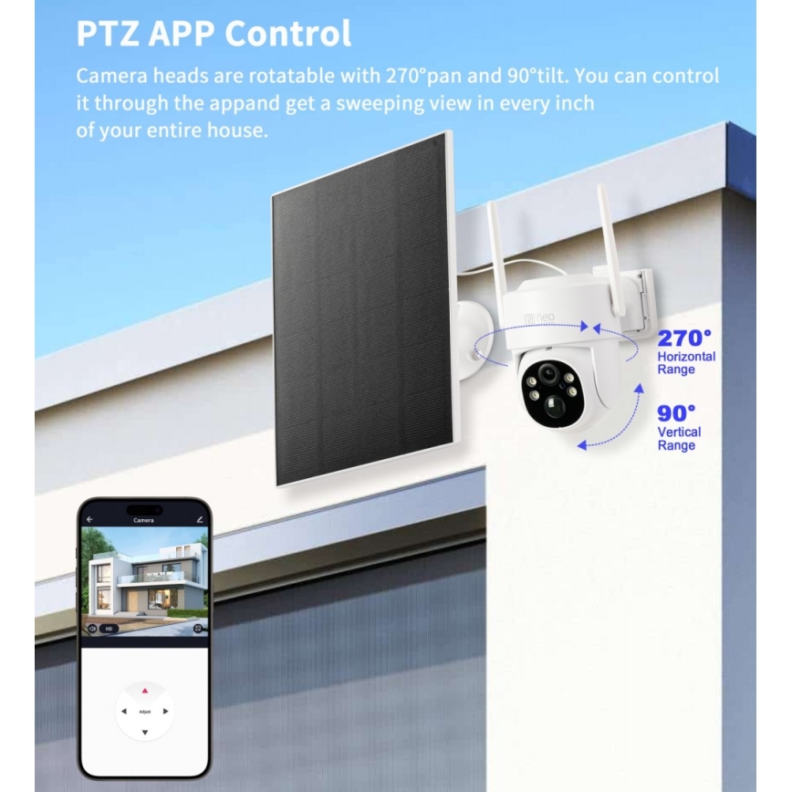 Immax NEO 07804L - Câmara solar inteligente para exterior com sensor 9000 mAh Wi-Fi Tuya IP65