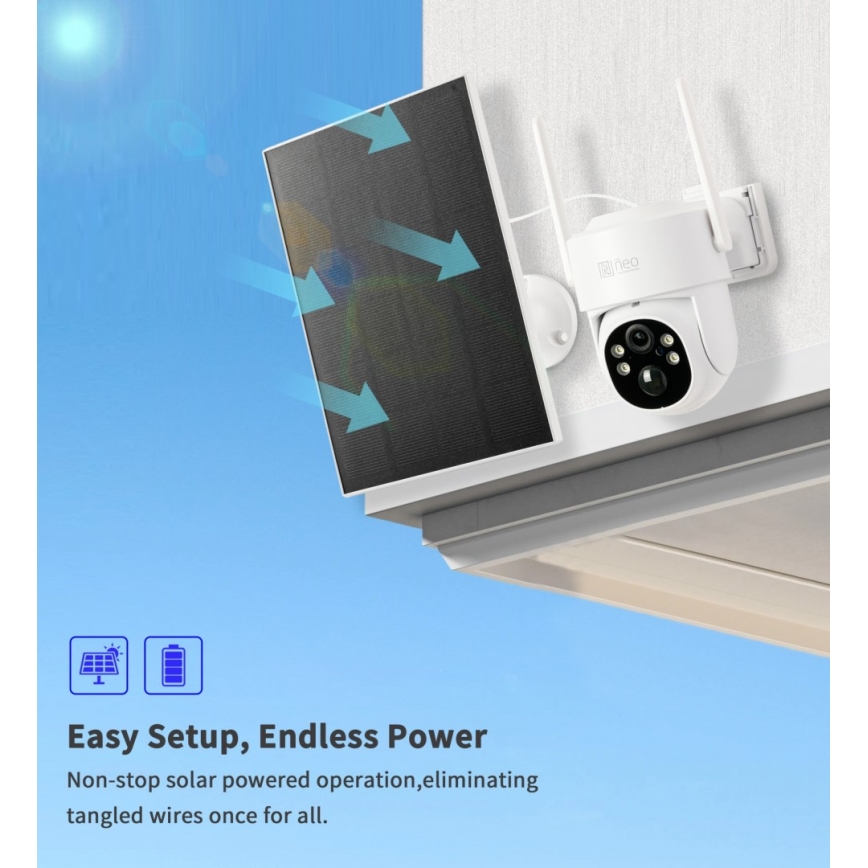 Immax NEO 07804L - Câmara solar inteligente para exterior com sensor 9000 mAh Wi-Fi Tuya IP65