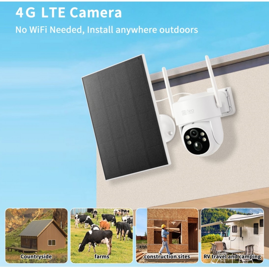 Immax NEO 07804L - Câmara solar inteligente para exterior com sensor 9000 mAh Wi-Fi Tuya IP65