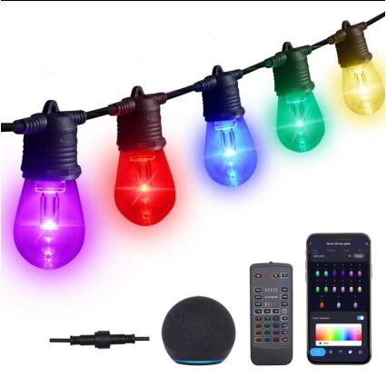 Corrente exterior regulável LED RGB+CCT GARLAND 15xLED/1W/230V 15m Wi-Fi Tuya IP65 + comando