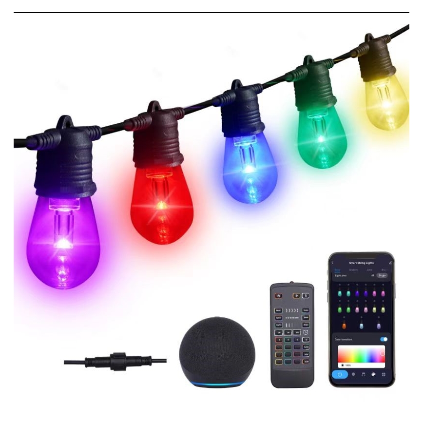 Corrente exterior regulável LED RGB+CCT GARLAND 15xLED/1W/230V 15m Wi-Fi Tuya IP65 + comando