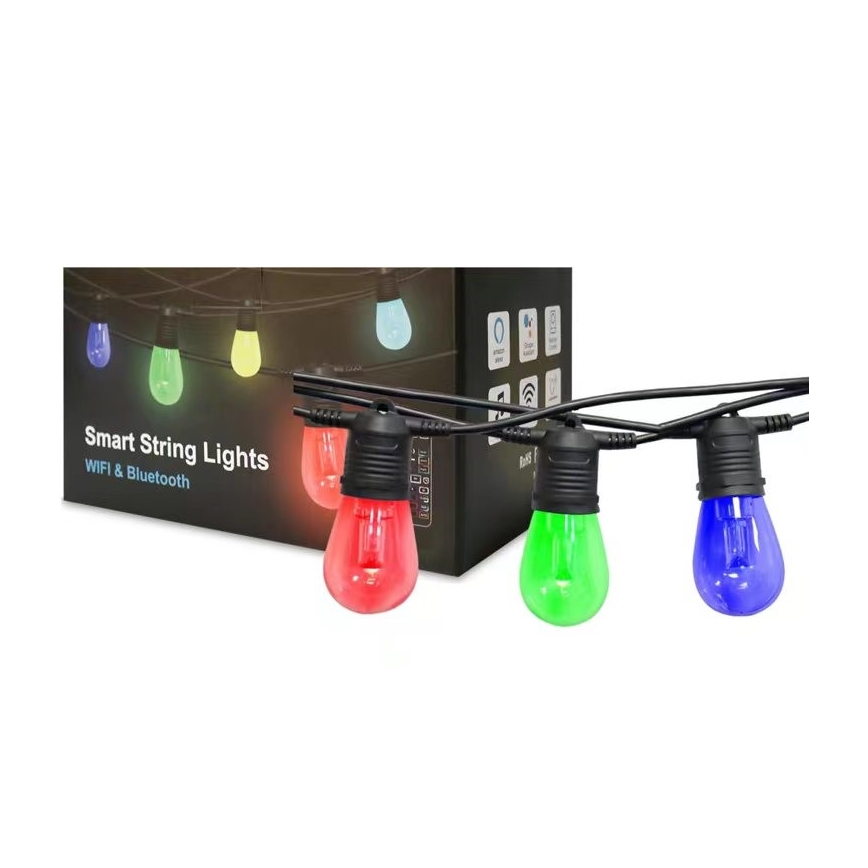 Corrente exterior regulável LED RGB+CCT GARLAND 15xLED/1W/230V 15m Wi-Fi Tuya IP65 + comando