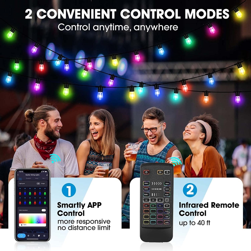 Corrente exterior regulável LED RGB+CCT GARLAND 15xLED/1W/230V 15m Wi-Fi Tuya IP65 + comando