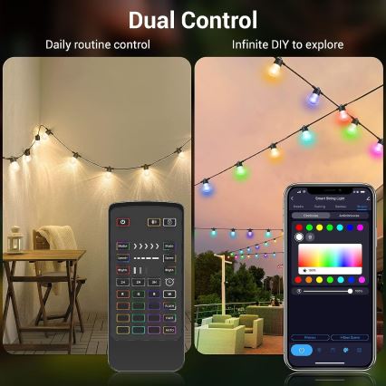 Corrente exterior regulável LED RGB+CCT GARLAND 15xLED/1W/230V 15m Wi-Fi Tuya IP65 + comando