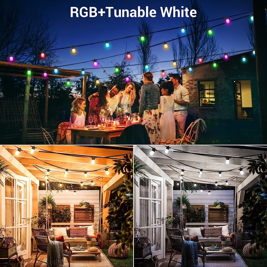Corrente exterior regulável LED RGB+CCT GARLAND 15xLED/1W/230V 15m Wi-Fi Tuya IP65 + comando