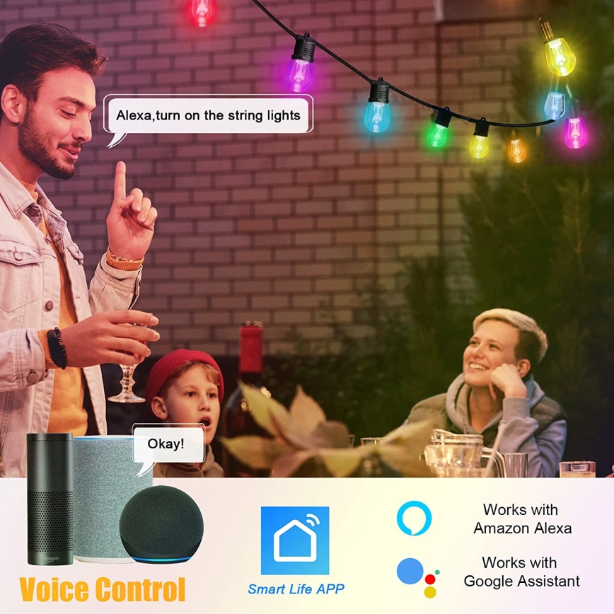 Corrente exterior regulável LED RGB+CCT GARLAND 15xLED/1W/230V 15m Wi-Fi Tuya IP65 + comando