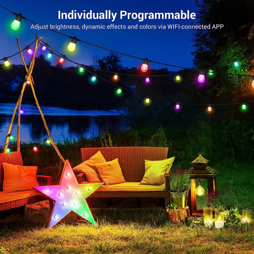 Corrente exterior regulável LED RGB+CCT GARLAND 15xLED/1W/230V 15m Wi-Fi Tuya IP65 + comando