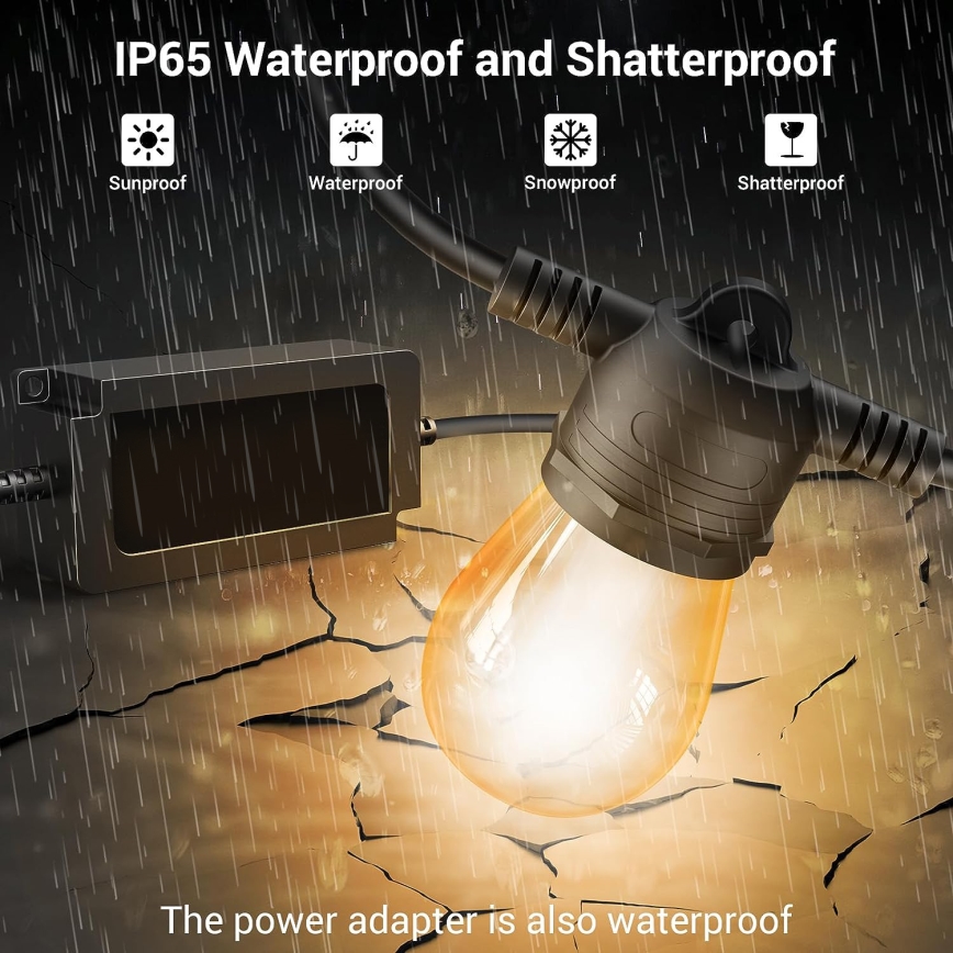 Corrente exterior regulável LED RGB+CCT GARLAND 15xLED/1W/230V 15m Wi-Fi Tuya IP65 + comando