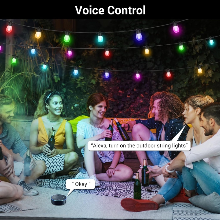 Corrente exterior regulável LED RGB+CCT GARLAND 15xLED/1W/230V 15m Wi-Fi Tuya IP65 + comando