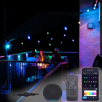 Corrente exterior regulável LED RGB+CCT GARLAND 15xLED/1W/230V 15m Wi-Fi Tuya IP65 + comando