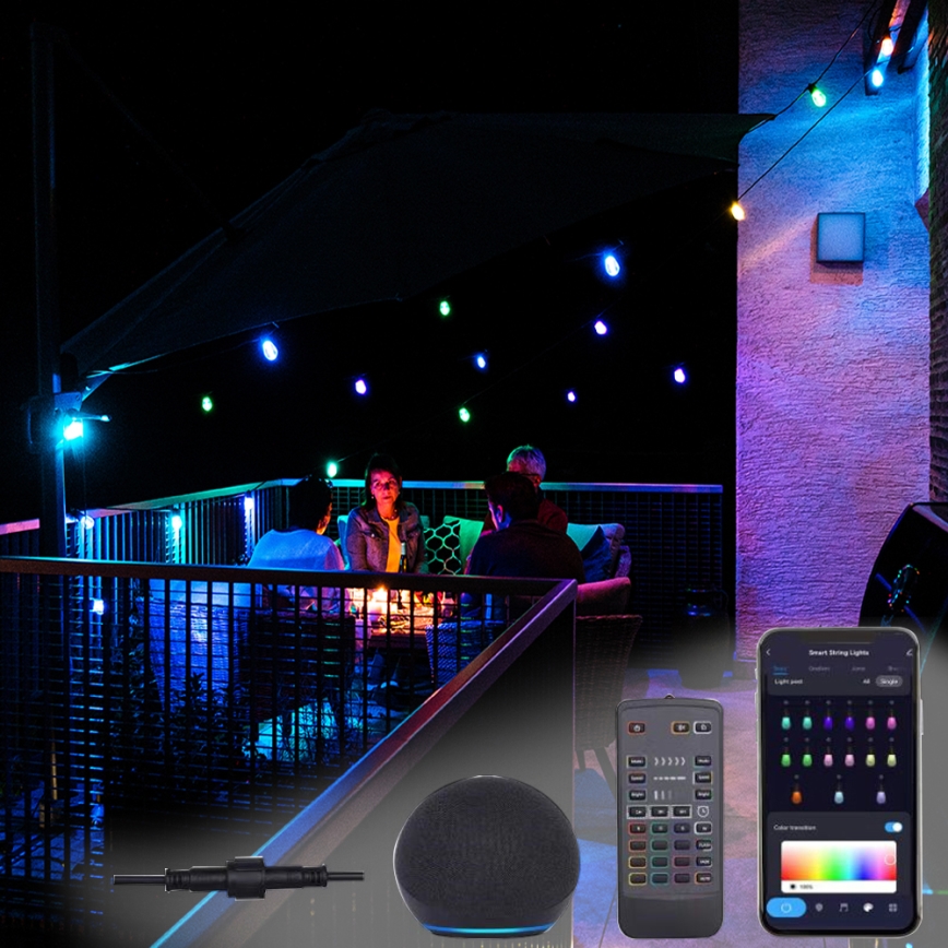 Corrente exterior regulável LED RGB+CCT GARLAND 15xLED/1W/230V 15m Wi-Fi Tuya IP65 + comando