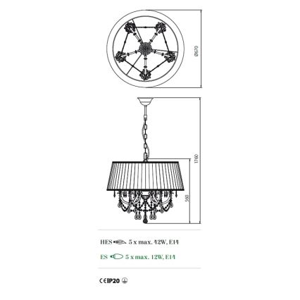 Incanti ICA P5 01 01 - Candelabro suspenso CANDORE 5xE14/42W/230V