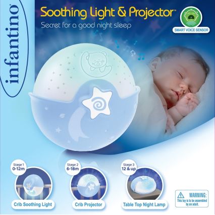 Infantino - Candeeiro pequeno para crianças com projetor 3xAA azul
