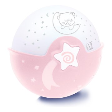 Infantino - Candeeiro pequeno para crianças com projetor 3xAA rosa