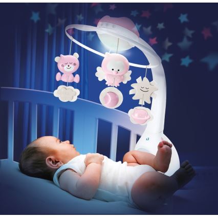 Infantino - Mobil de berço com melodia 3em1 3xAAA rosa