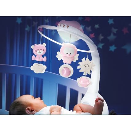 Infantino - Mobil de berço com melodia e projetor 3em1 3xAAA rosa