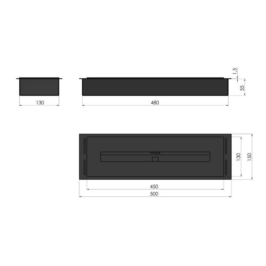 InFire - Incorporado Lareira BIO 5,5x50 cm 3kW cromado mate