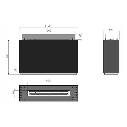 InFire - Lareira BIO 110x65 cm 3,5kW preto