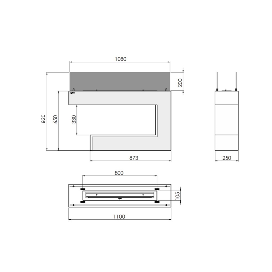 InFire - Lareira BIO 110x92 cm 3kW preto