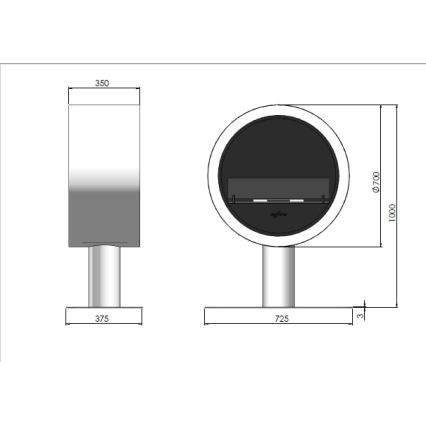 InFire - Lareira BIO d. 70 cm 3kW preto