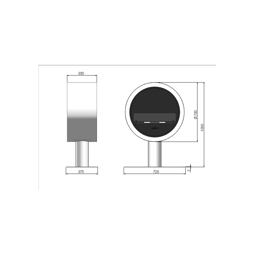 InFire - Lareira BIO d. 72,5 cm 3kW branco