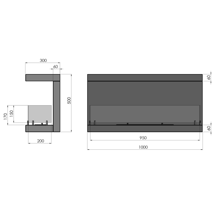InFire - Lareira BIO embutida 100x50 cm 3kW preta
