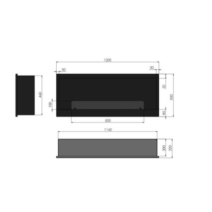 InFire - Lareira BIO embutida 120x50 cm 3kW preta