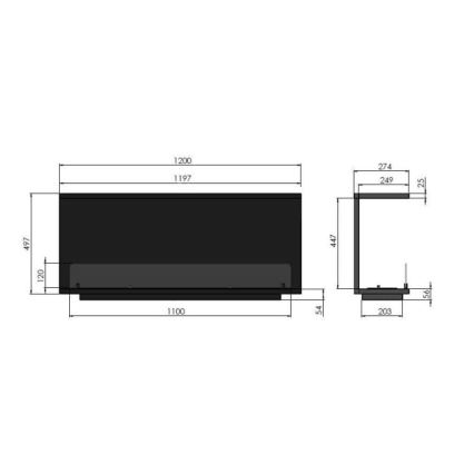 InFire - Lareira BIO embutida 120x50 cm 3kW preta